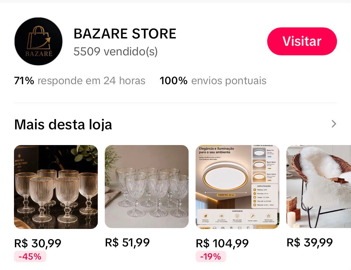 Página da loja Bazaré Store