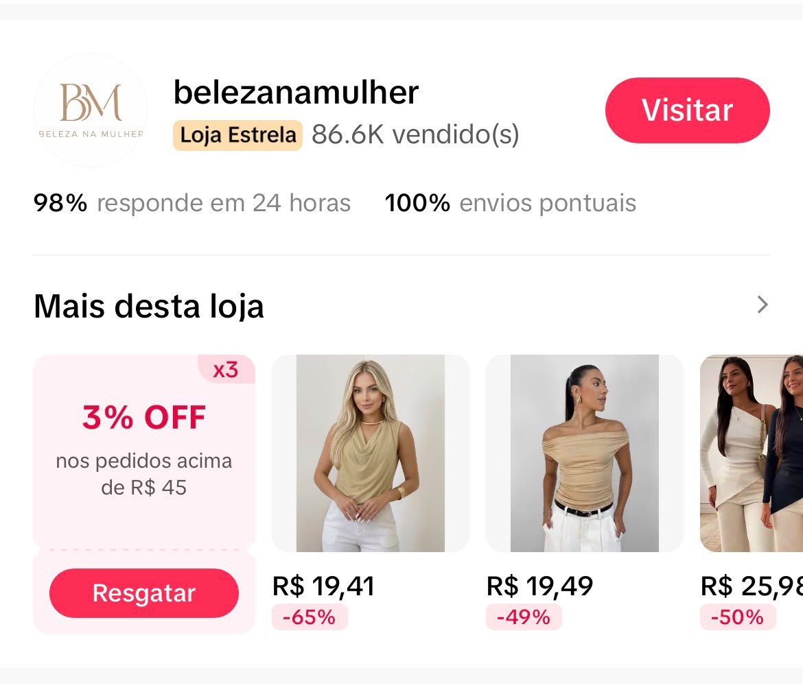 Página da loja Beleza na Mulher